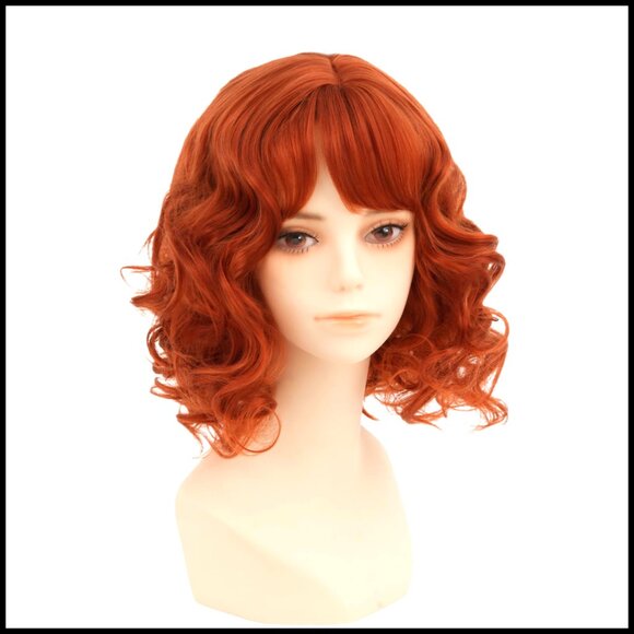 Short Curly Wig with Bangs Shoulder Length Synthetic Hair Party Daily Use